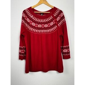 Talbots Womens Petites Red Fair Isle Snowflake Christmas Sweater Holiday Sz LP